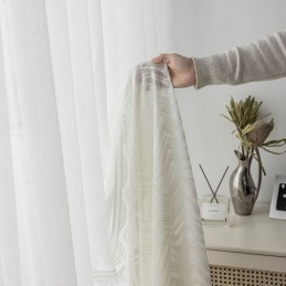 Cortina Bordada Blanca Con Diseño De Ondas Geométricas Modernas Para Ventana De Balcón, Hecha A Medida