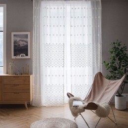 Cortinas Blancas Transparentes Con Diseño De Diamantes Para Sala De Estar Y Dormitorio.