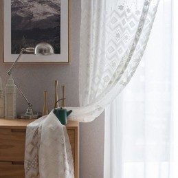 Cortinas Blancas Transparentes Con Diseño De Diamantes Para Sala De Estar Y Dormitorio.