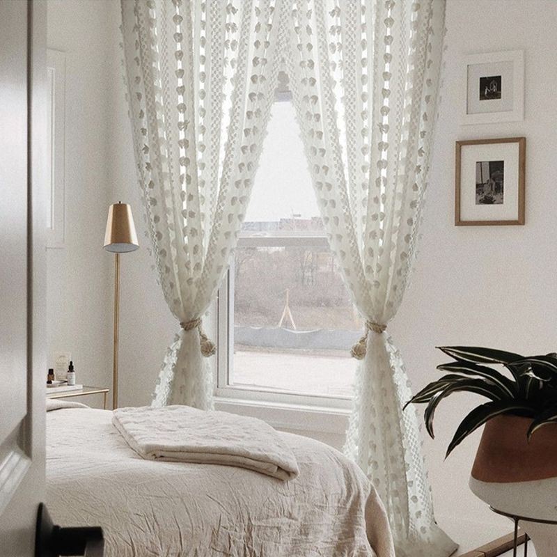 Cortina Transparente Nórdica En Relieve, Hecha A Medida, De Tul Para Sala De Estar Y Dormitorio.