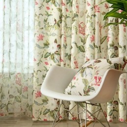 Cortina De Lino Y Algodón Hecha A Medida, Estilo Americano, Con Estampado De Plantas.