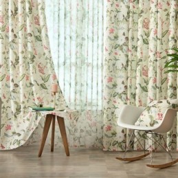 Cortina De Lino Y Algodón Hecha A Medida, Estilo Americano, Con Estampado De Plantas.