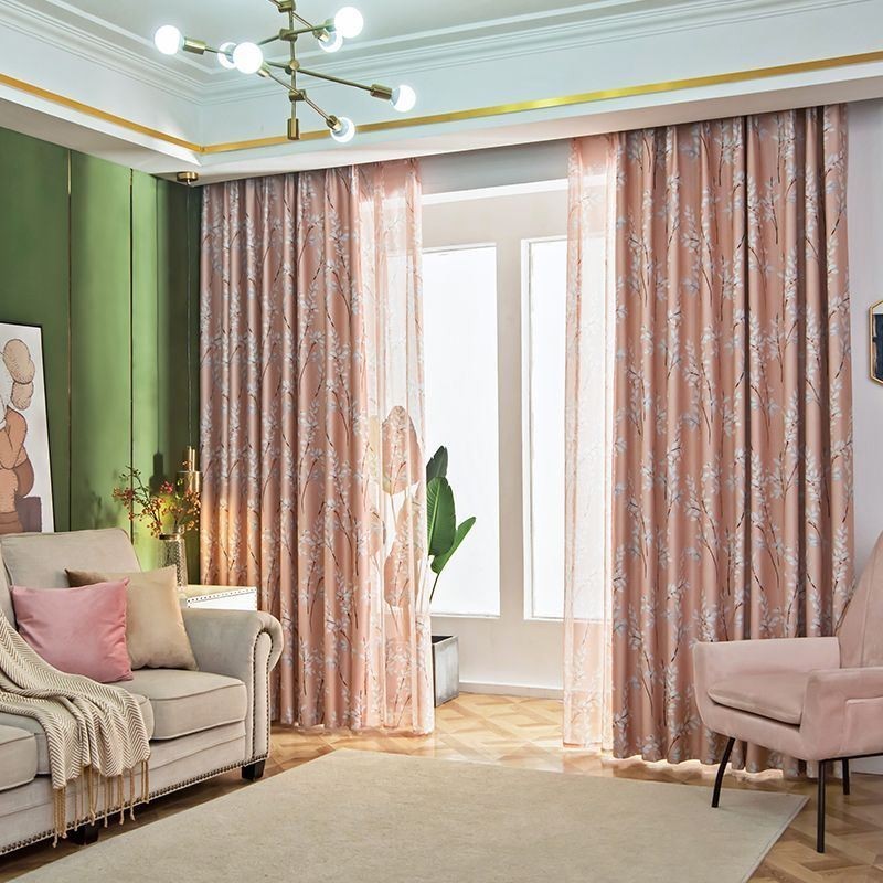 Cortina Opaca Hecha A Medida, Estilo Americano, Con Estampado De Plantas.