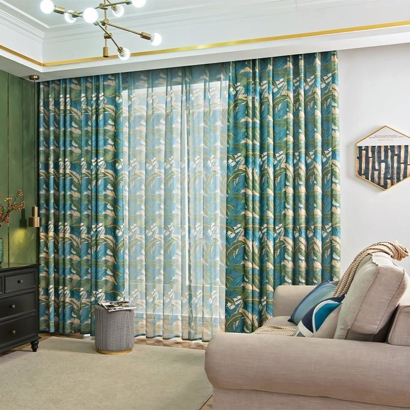 Cortinas De Lino Y Algodón Estilo Americano Con Estampado De Hojas De Plátano