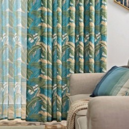 Cortinas De Lino Y Algodón Estilo Americano Con Estampado De Hojas De Plátano