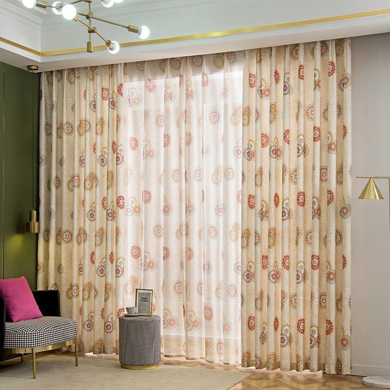 Cortina De Lino Y Algodón Hecha A Medida, Estilo Americano, Con Estampado Floral, Semiopaca.