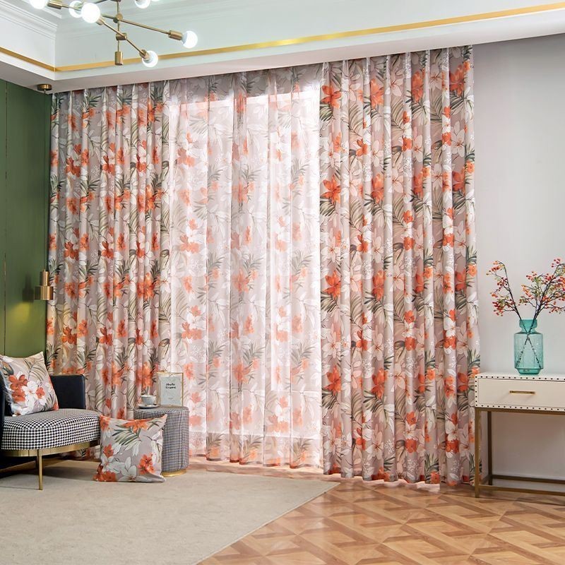 Cortina De Lino Y Algodón Hecha A Medida, Estilo Americano, Con Estampado De Flores.