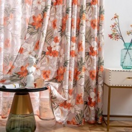 Cortina De Lino Y Algodón Hecha A Medida, Estilo Americano, Con Estampado De Flores.