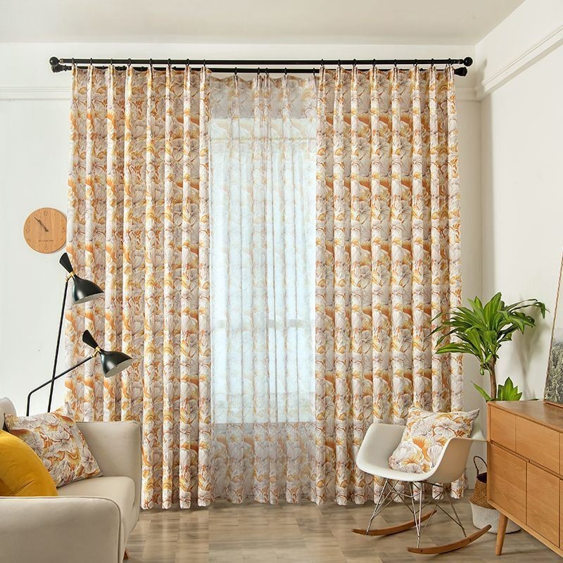 Cortina Semiopaca Hecha A Medida, Estilo Americano, Con Estampado De Plantas.