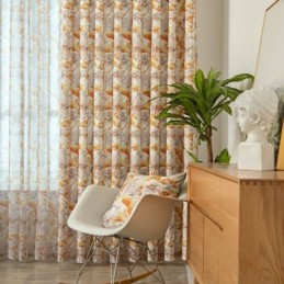 Cortina Semiopaca Hecha A Medida, Estilo Americano, Con Estampado De Plantas.