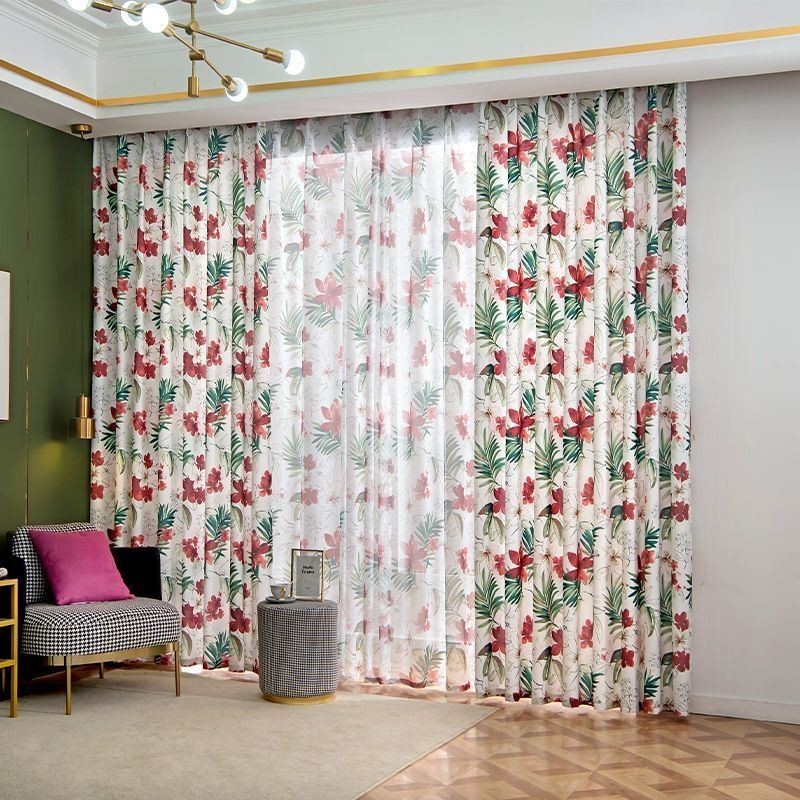 Cortinas Estilo Americano Con Estampado De Plantas
