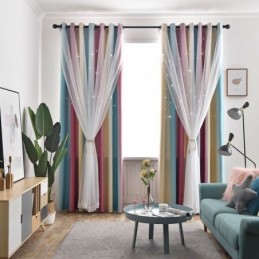 Cortina Opaca Hecha A Medida, Cortina Hueca Con Estrellas Transparentes Para Dormitorio