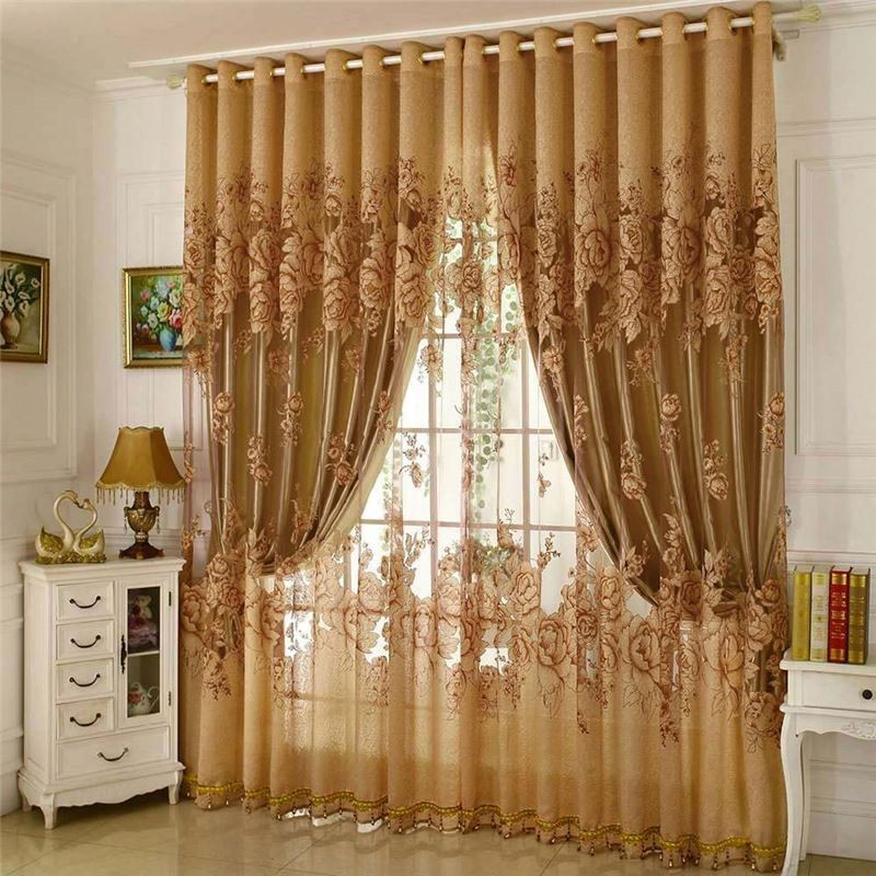 Cortina Transparente Retro Hecha A Medida, Cortina Jacquard Para Sala De Estar, Marrón