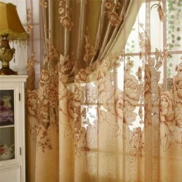 Cortina Transparente Retro Hecha A Medida, Cortina Jacquard Para Sala De Estar, Marrón