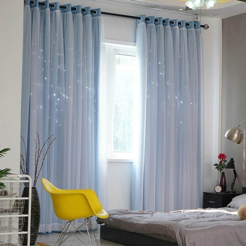 Cortinas Románticas Con Estrellas, Opacas Y Transparentes Para Sala De Estar Y Dormitorio.