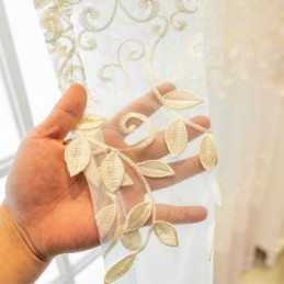 Cortina Nórdica Transparente Hecha A Medida Con Bordado De Enredadera Para Sala De Estar Y Dormitorio