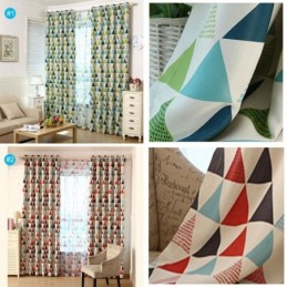 Cortina De Geometría Nórdica Hecha A Medida, Tela Verde Triangular Para Sala De Estar Y Dormitorio.