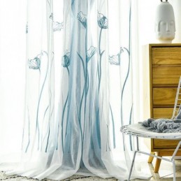 Cortina Estilo Americano Hecha A Medida Con Bordado De Hojas De Loto Y Opaca.