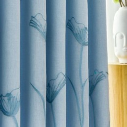 Cortina Estilo Americano Hecha A Medida Con Bordado De Hojas De Loto Y Opaca.