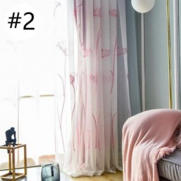 Cortina Estilo Americano Hecha A Medida Con Bordado De Hojas De Loto Y Opaca.