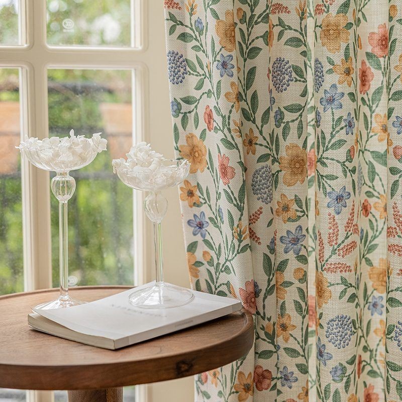 Cortinas De Lino Estilo Americano Con Estampado Floral Pequeño