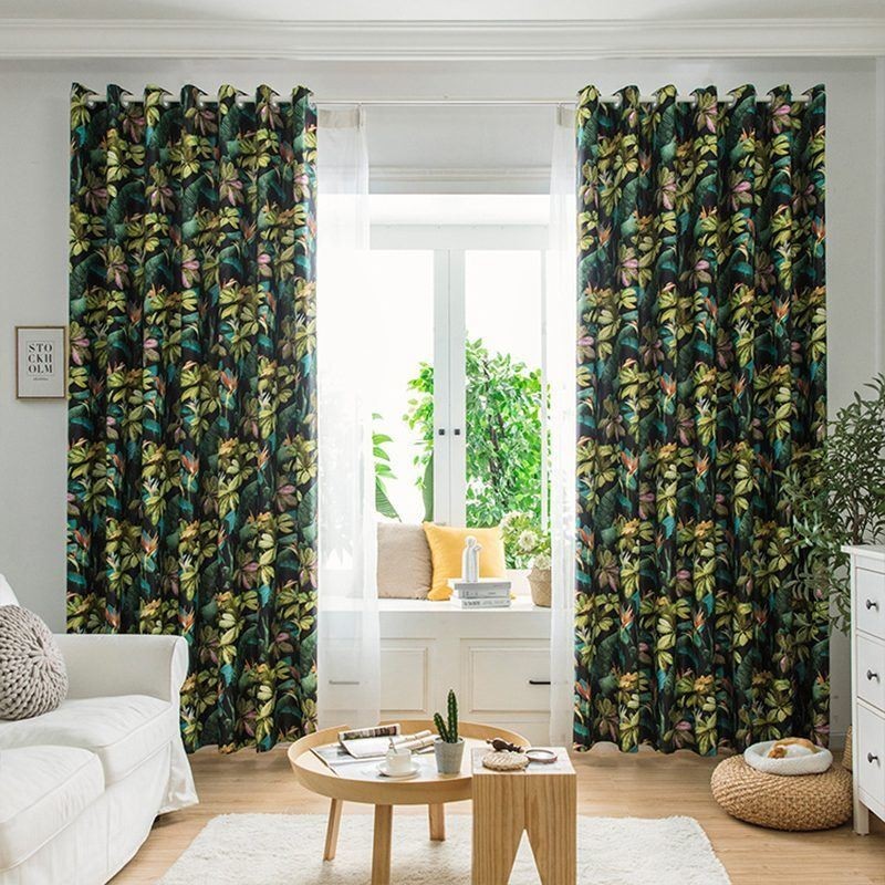 Cortinas De Alta Precisión Con Estampado De Hojas Estilo Americano