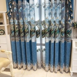 Cortina Semiopaca Hecha A Medida, Estilo Chino, Chenilla, Bordado Pipa Para Sala De Estar Y Dormitorio.