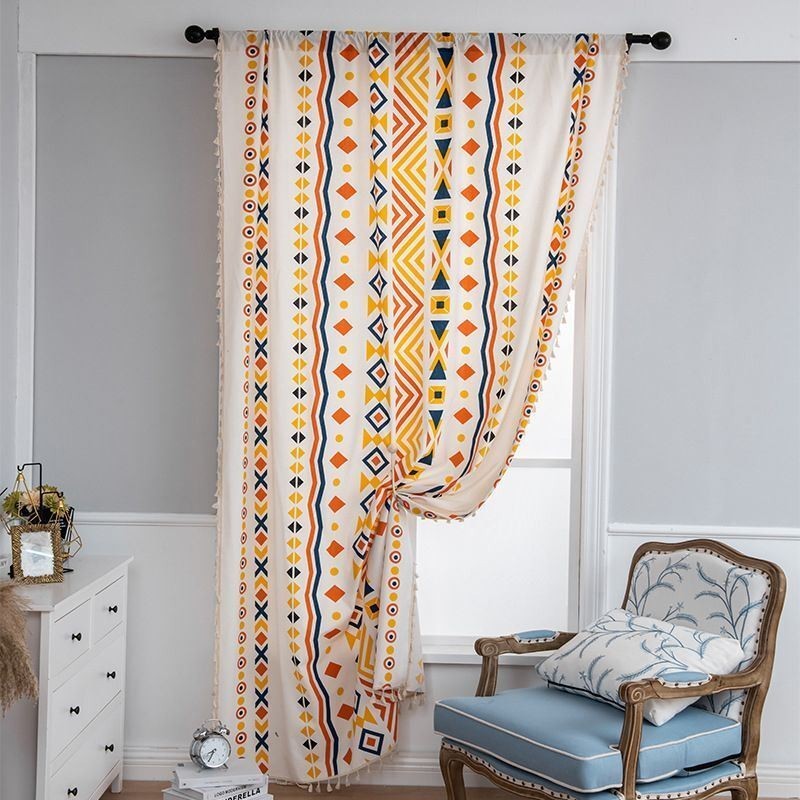 Cortinas De Lino De Estilo Nórdico Con Estampado Geométrico Para Sala De Estar Y Dormitorio