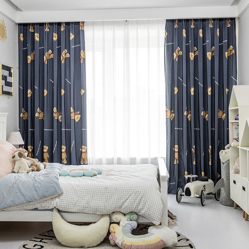Cortina De Algodón Hecha A Medida Con Estampado De Oso Para Niños