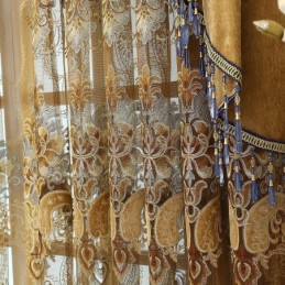 Cortina Semiopaca Hecha A Medida Con Bordado De Flores Europeas De Imitación De Cachemira Para Sala De Estar