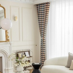 Cortina De Chenilla A Medida, Estilo Nórdico, Con Estampado Geométrico, Opaca.
