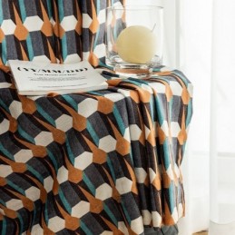 Cortina De Chenilla A Medida, Estilo Nórdico, Con Estampado Geométrico, Opaca.