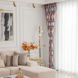 Cortina De Chenilla A Medida Con Estampado De Rombos, Estilo Nórdico, Opaca.