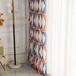 Cortina De Chenilla A Medida Con Estampado De Rombos, Estilo Nórdico, Opaca.