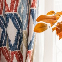 Cortina De Chenilla A Medida Con Estampado De Rombos, Estilo Nórdico, Opaca.