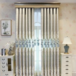 Cortina De Chenilla Europea Hecha A Medida Con Bordado Floral Para Sala De Estar Y Dormitorio.