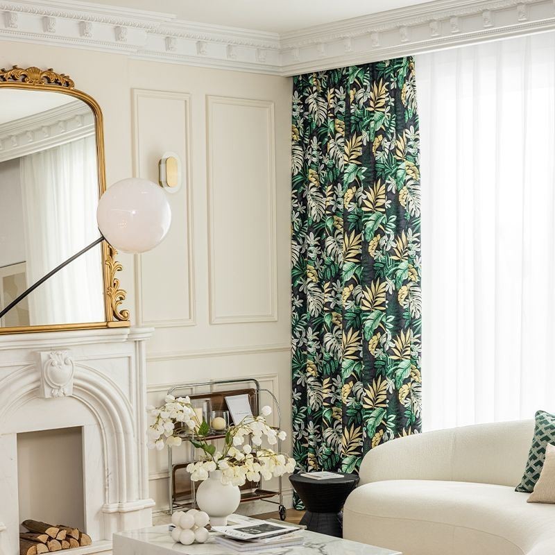 Cortinas Opacas De Chenilla Estilo Europeo Con Estampado De Plantas
