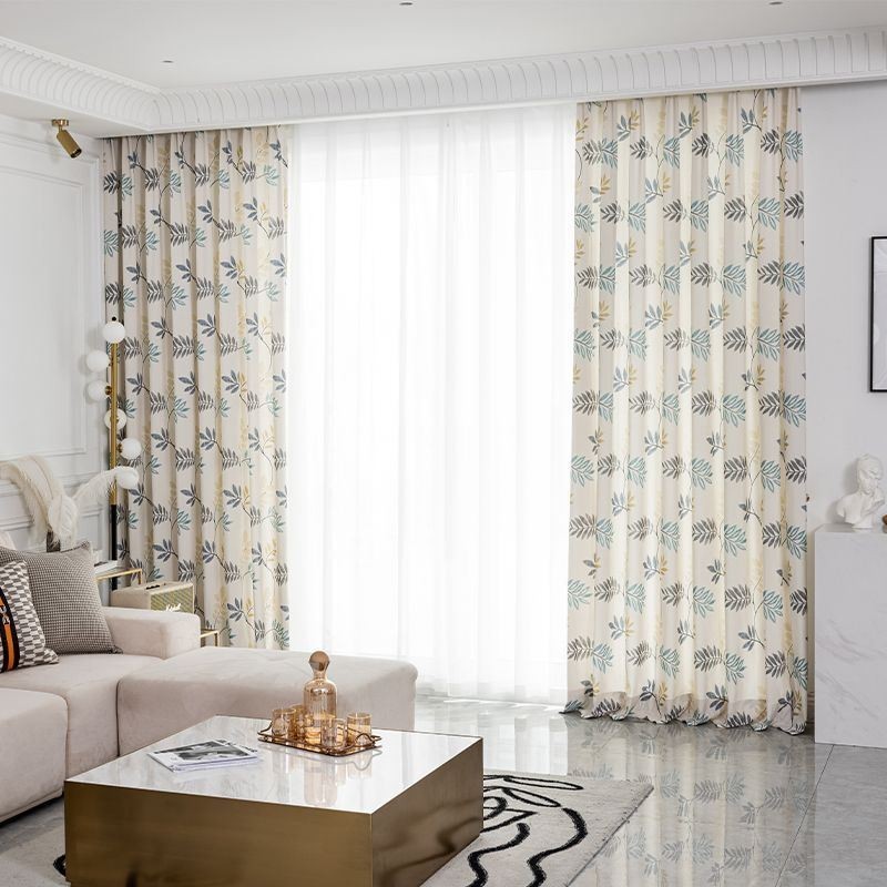 Cortina De Algodón Hecha A Medida Cortina Estilo Nórdico Con Estampado De Hojas