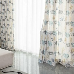Cortina De Algodón Hecha A Medida Cortina Estilo Nórdico Con Estampado De Hojas