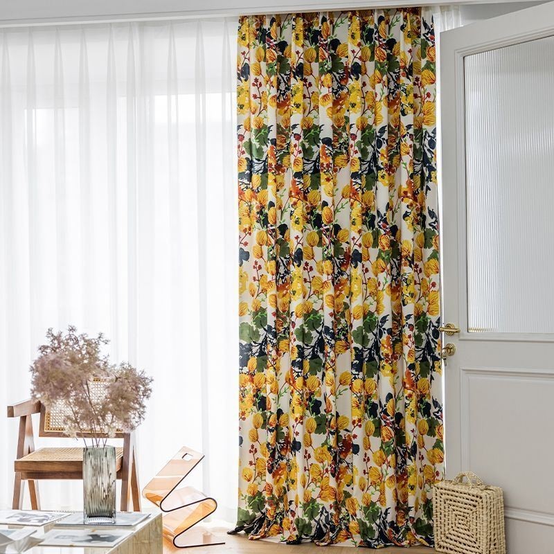Cortina De Algodón Hecha A Medida Cortina Con Estampado De Plantas Estilo Nórdico