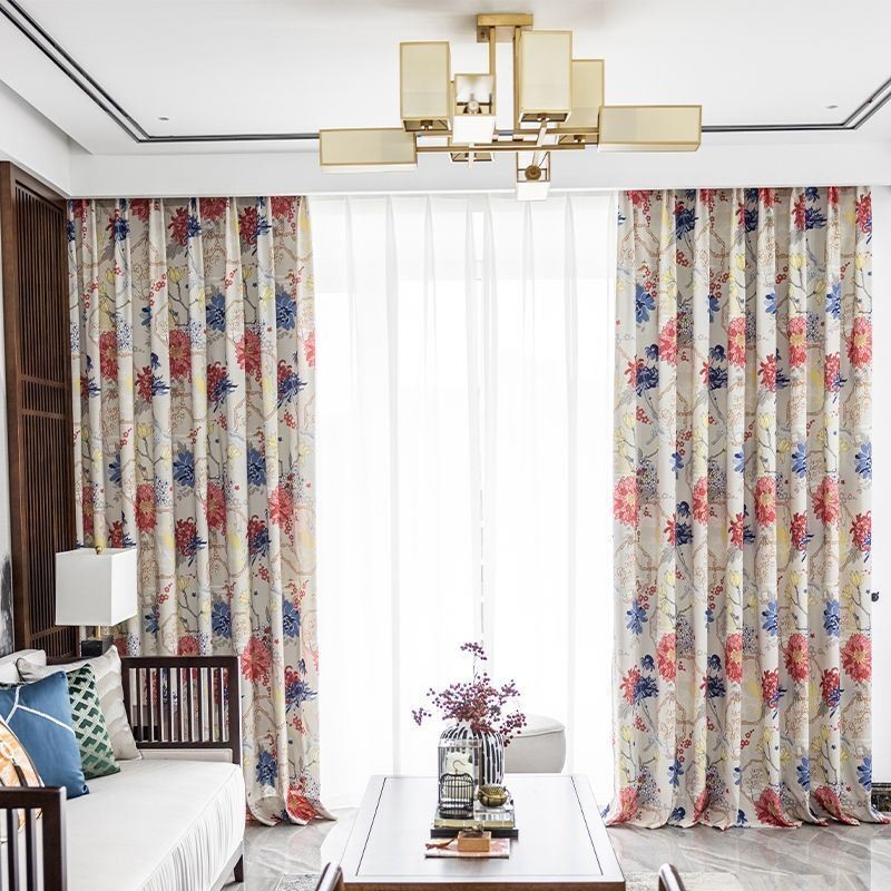 Cortina De Estilo Nórdico Hecha A Medida Cortina De Algodón Con Estampado Floral