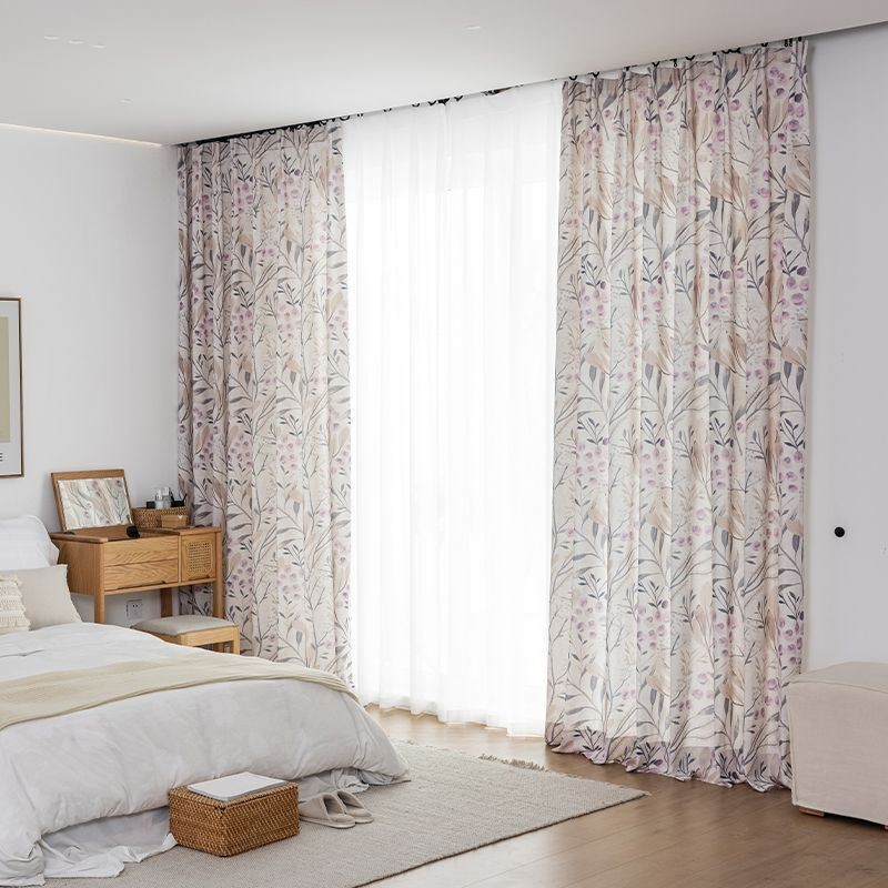 Cortina De Estilo Nórdico Hecha A Medida, Cortina De Algodón Con Estampado De Plantas.