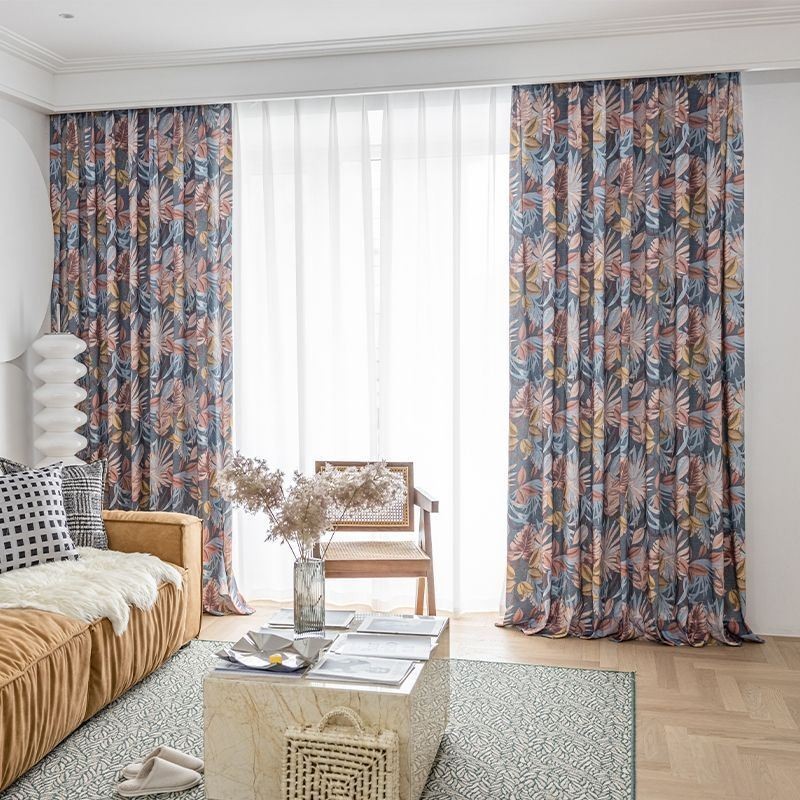 Cortina De Algodón Hecha A Medida Cortina Con Estampado De Hojas Estilo Americano