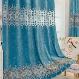 Cortina Opaca Hecha A Medida Con Bordado Geométrico De Estilo Nórdico Para Sala De Estar Y Dormitorio