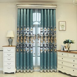 Cortinas Semi Opacas De Chenilla Estilo Chino Con Bordado De Montañas Para Sala De Estar Y Dormitorio