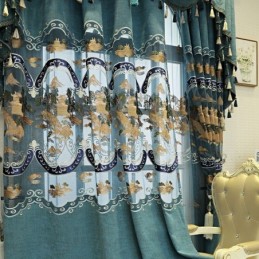 Cortinas Semi Opacas De Chenilla Estilo Chino Con Bordado De Montañas Para Sala De Estar Y Dormitorio