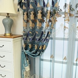 Cortinas Semi Opacas De Chenilla Estilo Chino Con Bordado De Montañas Para Sala De Estar Y Dormitorio