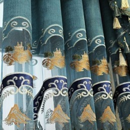 Cortinas Semi Opacas De Chenilla Estilo Chino Con Bordado De Montañas Para Sala De Estar Y Dormitorio