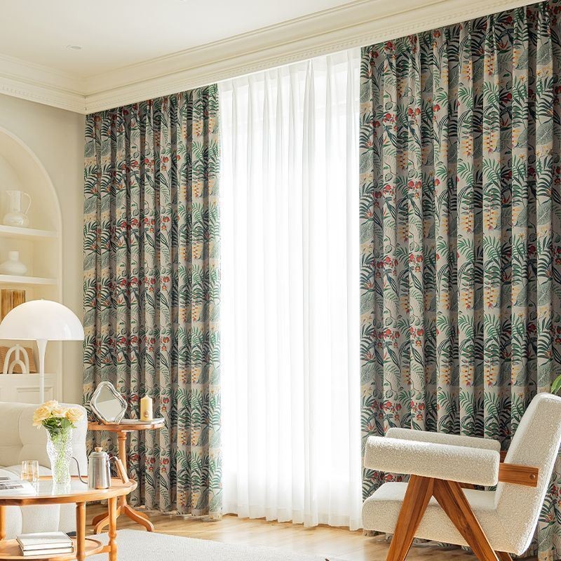 Cortina De Algodón Hecha A Medida Cortina Estilo Americano Con Estampado De Plantas