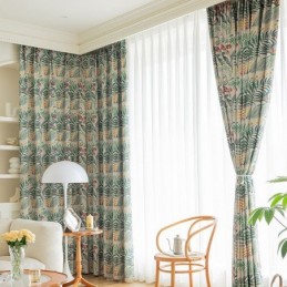 Cortina De Algodón Hecha A Medida Cortina Estilo Americano Con Estampado De Plantas